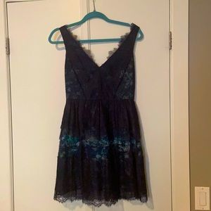 BCBG Dress. Navy with print lining. Knee length (on 5’6)